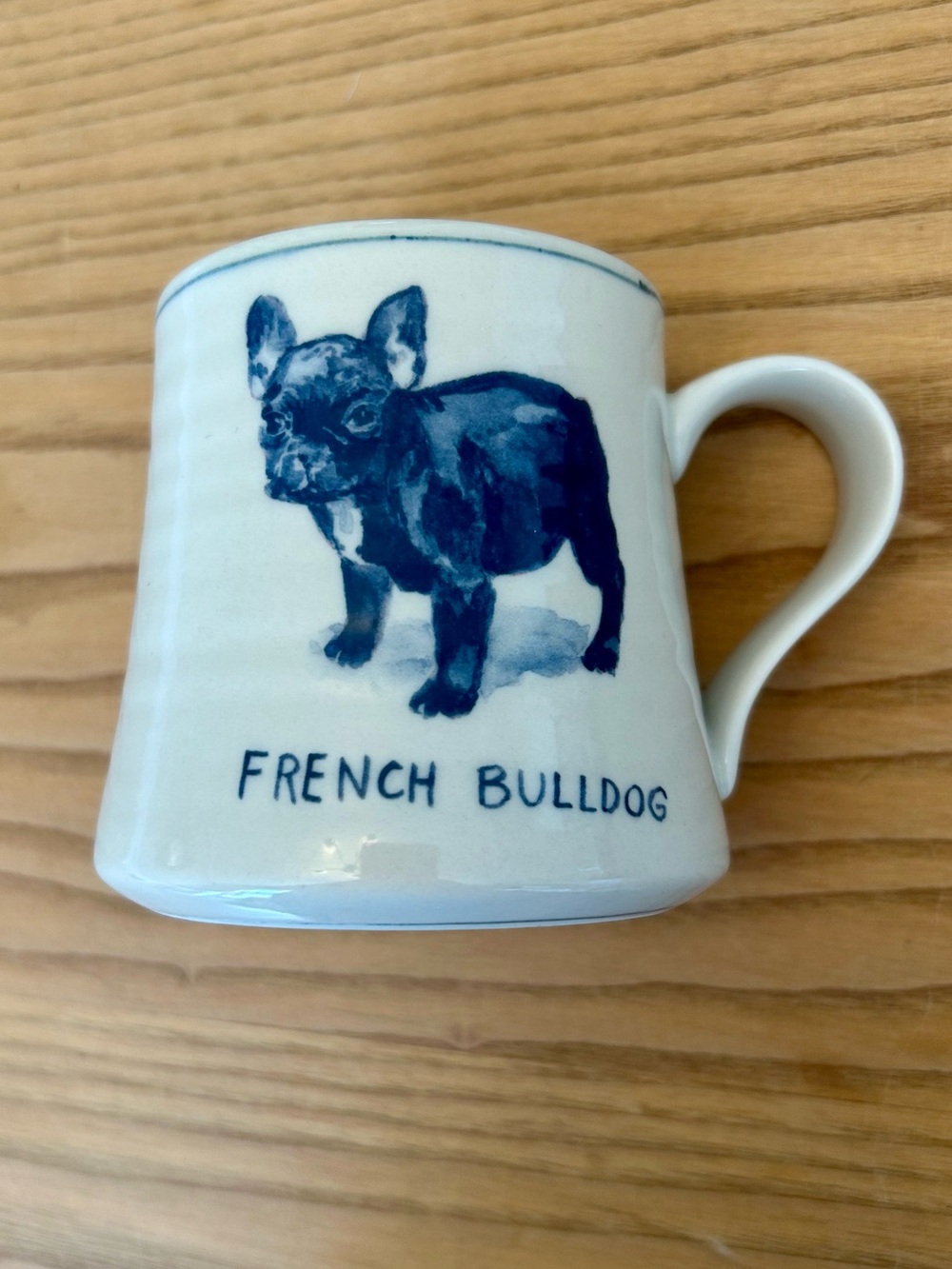 Anthropologie Cream Mug with Blue French Bulldog Illustration by Molly Hatch. - Picture 7 of 10